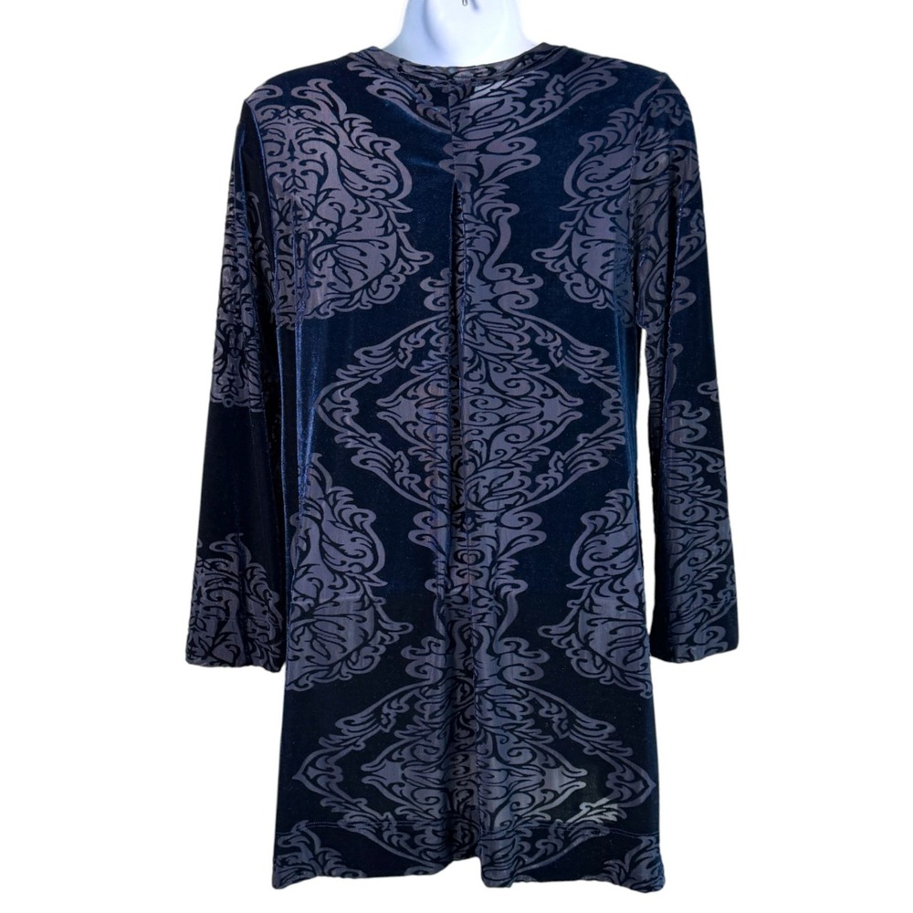 Nally and Millie Womens Velvet Burnout Tunic Top Sz M Sheer Boho‎ Artsy Feminine - Picture 3 of 7